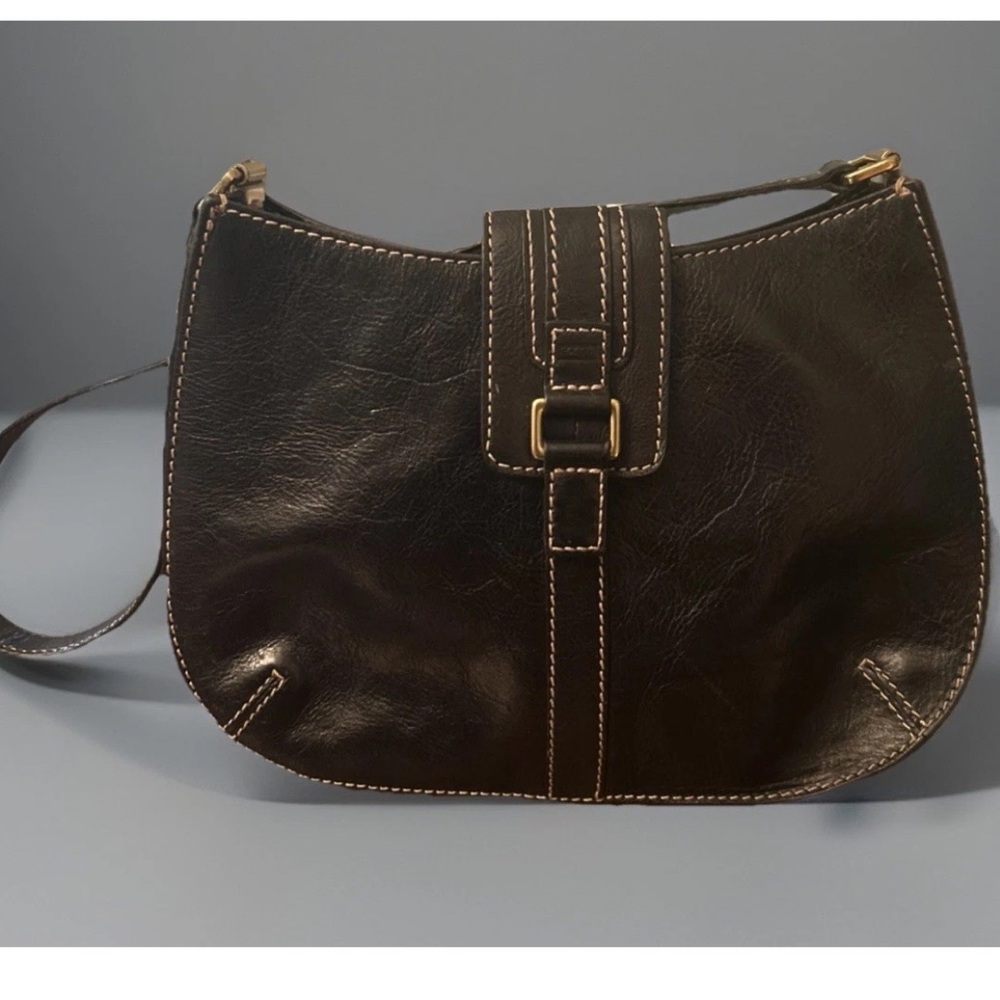 Vintage Y2K Fossil Purse, Black Leather Shoulder Bag, Snap Closure, YYK